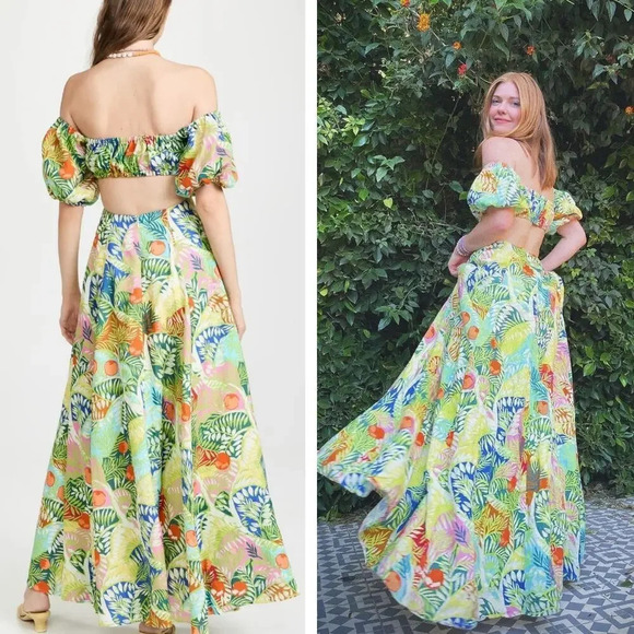 Staud Coliseum Tropical Printed Linen Cutout Maxi Dress Size 2 - Picture 4 of 12